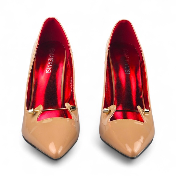 MAIERNISI Nude Patent 5.5" Gold Stiletto Pumps - Size 41 (US 10) - Picture 2 of 4